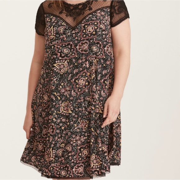 TORRID Paisley Floral Embroidered Illusion Sheer Mesh A-line Mini Dress 5 5X - Picture 2 of 9